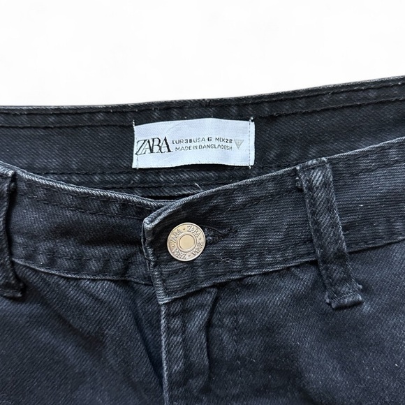 Zara Mid Waist Washed Black Denim Cargo Jeans US 6 - Picture 5 of 14